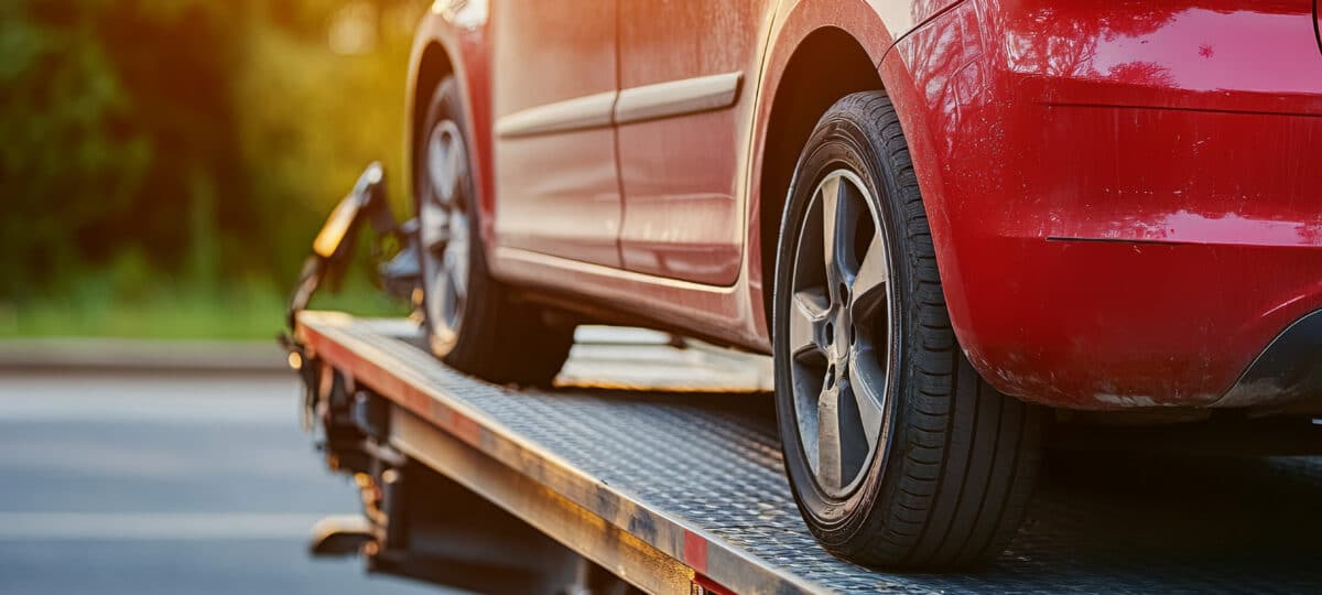 Loading a broken down car onto a tow truck on the roadside